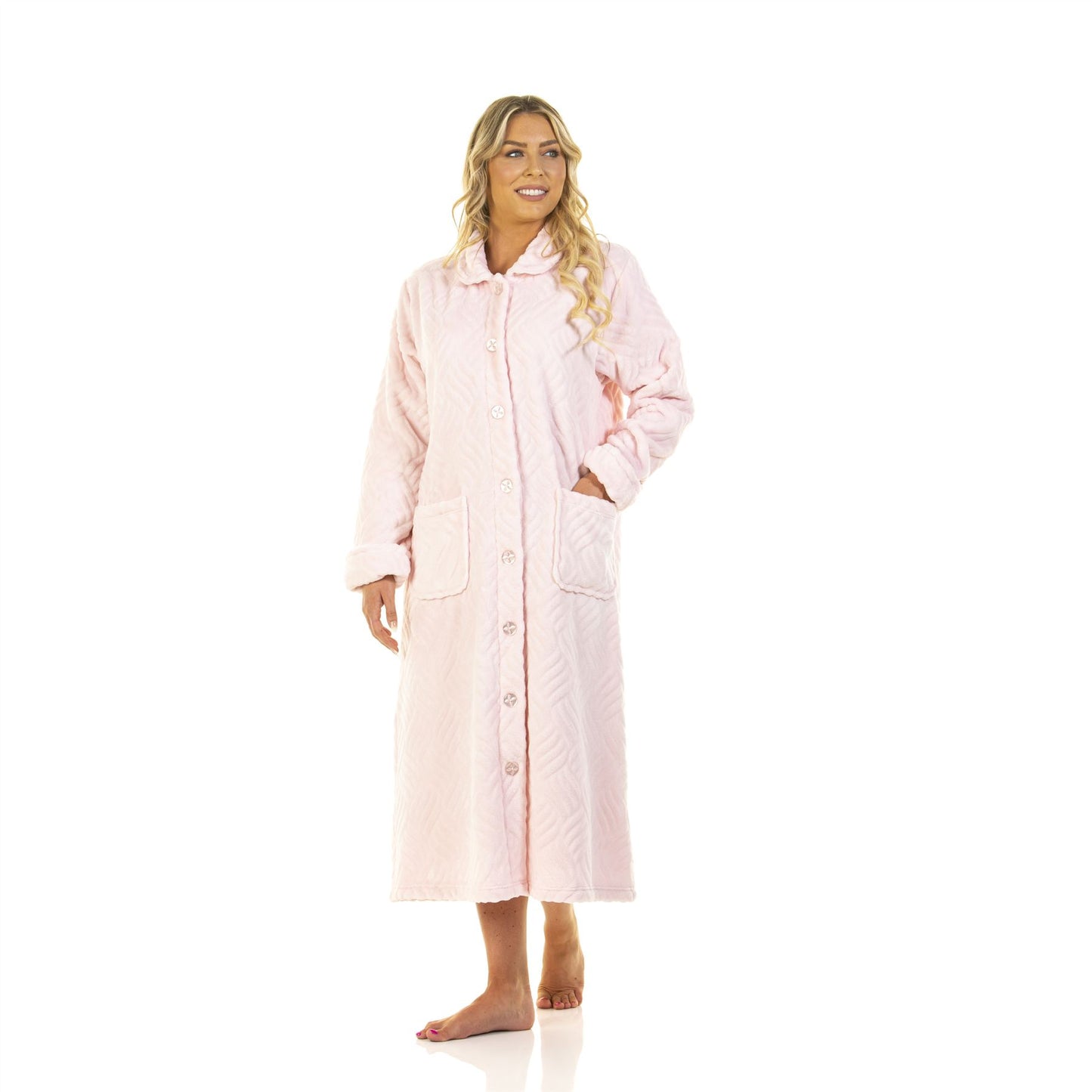 La Marquise Tulip Button Through Fleece Robe - Pink
