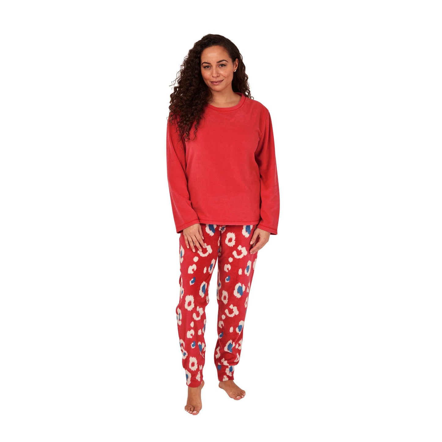 Indigo Sky Womens Animal Print Fleece Pyjama Set - Spice Red