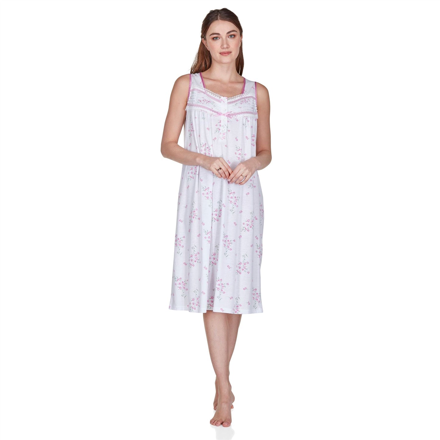 La Marquise Sleeveless Jersey Floral Nightdress - Ivory