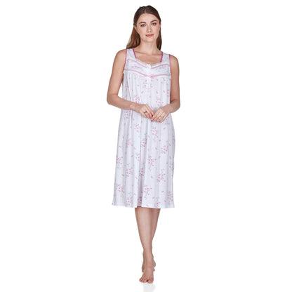 La Marquise Sleeveless Jersey Floral Nightdress - Ivory