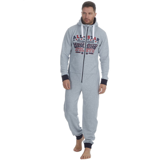 Onezee Mens Distressed Logo Print Microfleece Onesie - Grey