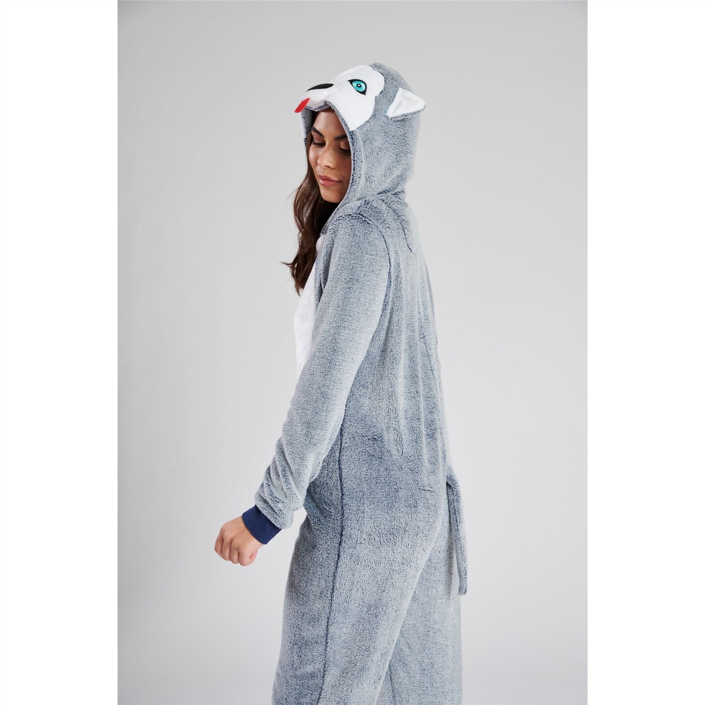 Loungeable Womens Husky Dog Fleece Onesie - Blue/Grey