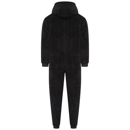 Loungeable Mens Sherpa Fleece Hooded Onesie - Black