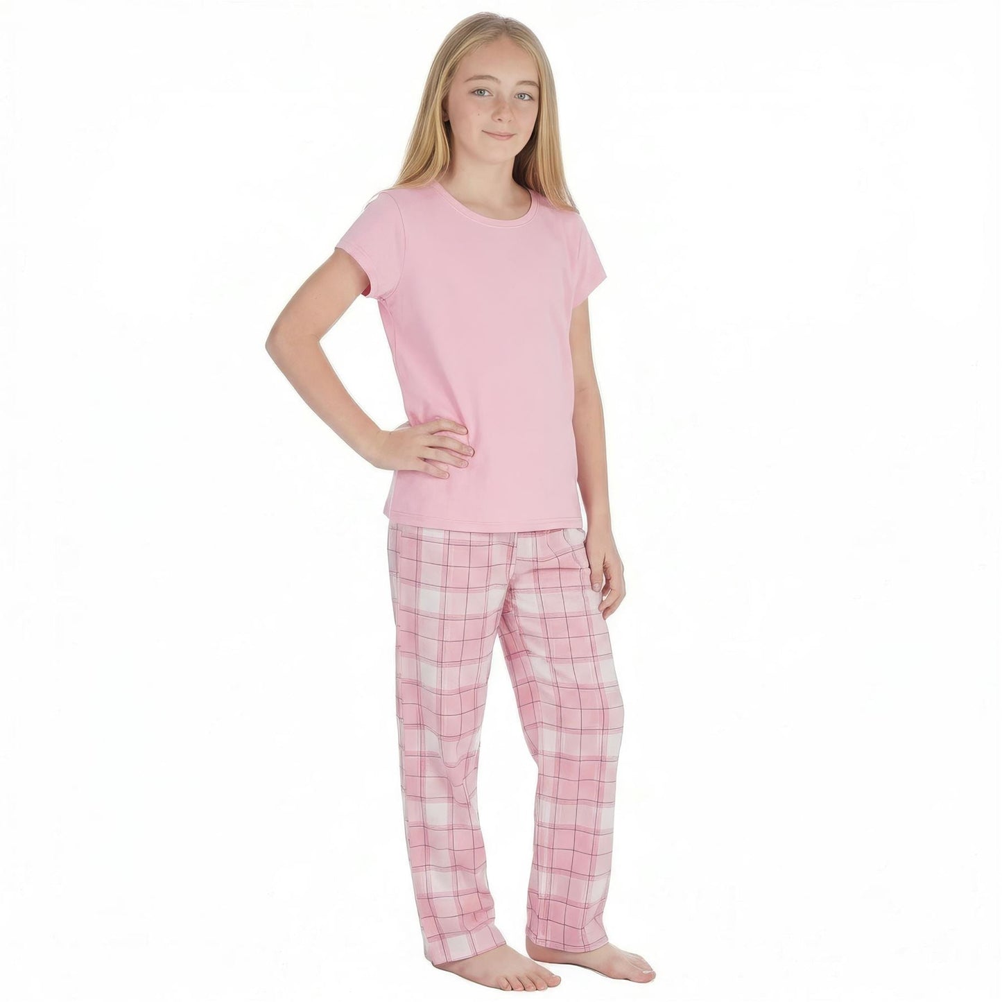 Forever Dreaming Girls T Shirt and Check Pants Pyjamas - Pink Forever Dreaming