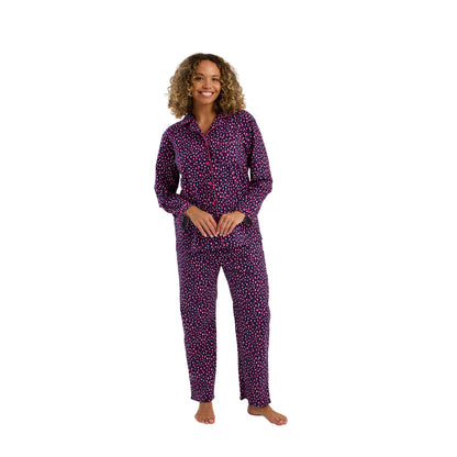 Indigo Sky Womens Animal Print Brushed Cotton Pyjamas - Navy
