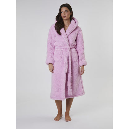 Loungeable Chunky Sherpa Hooded Midi Robe - Pink