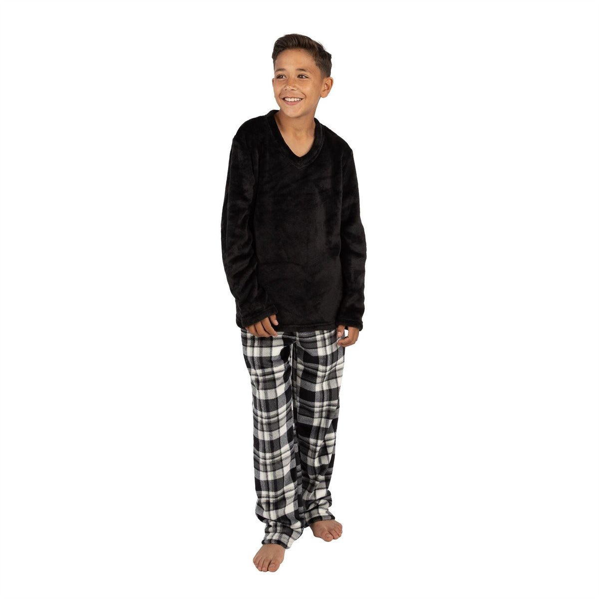 Cargo Bay Kids Fleece Pyjamas - Black Check Cargo Bay