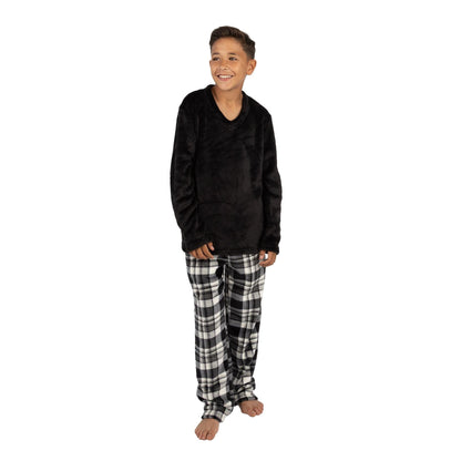 Cargo Bay Kids Fleece Pyjamas - Black Check Cargo Bay