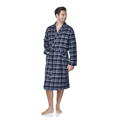 Haigman Mens Brushed Cotton Robe - Black/Blue Check Haigman