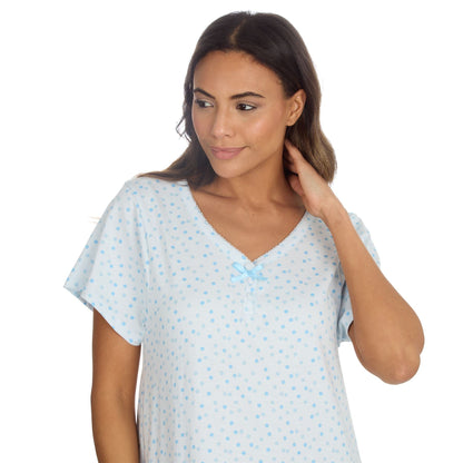 Cottonique Short Sleeve Pastel Spot Longline Nightdress - Blue Cottonique