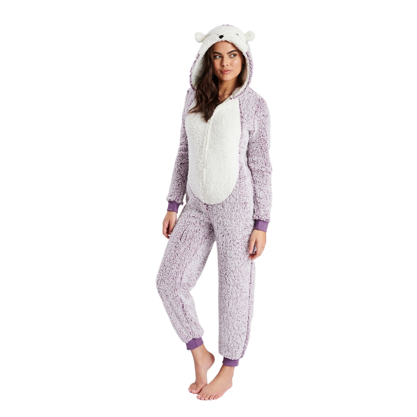 Loungeable Womens Hedgehog Sherpa Fleece Onesie - Lilac
