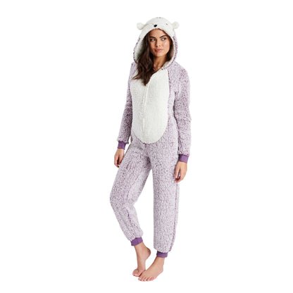 Loungeable Womens Hedgehog Sherpa Fleece Onesie - Lilac