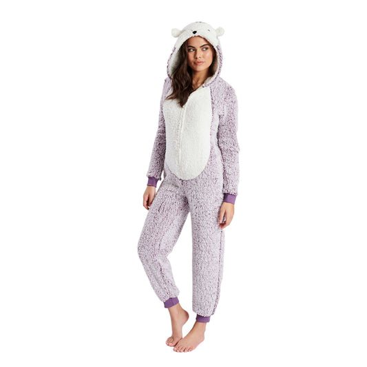 Loungeable Womens Hedgehog Sherpa Fleece Onesie - Lilac