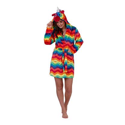 Loungeable Womens Bright Rainbow Unicorn Hooded Robe