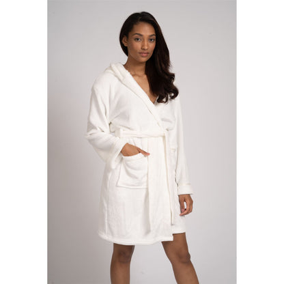 Loungeable Womens Satin Trim Fleece Hooded Robe - Ivory