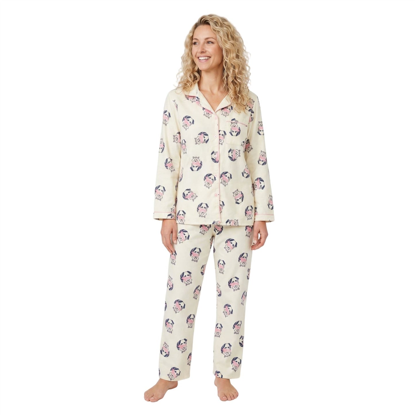 Indigo Sky Womens Racoon Winceyette Pyjamas - Ivory Indigo Sky