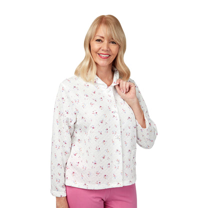 Marlon Mock Quilt Button Through Floral Bedjacket - Pink