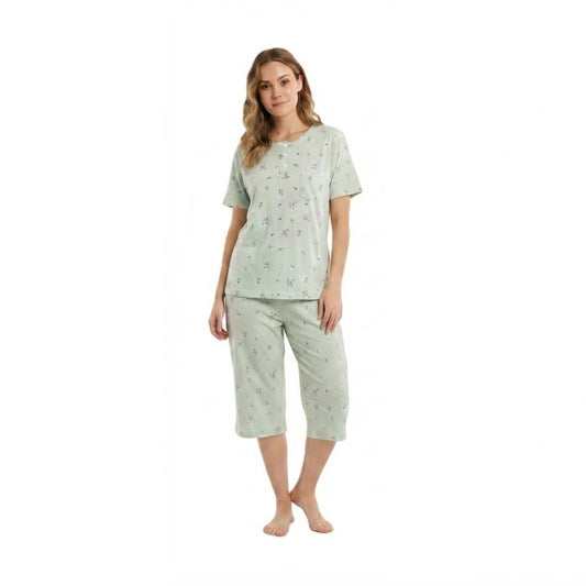 Fine Woman Womens Floral Lace Cropped Pyjamas - Green Fine Woman