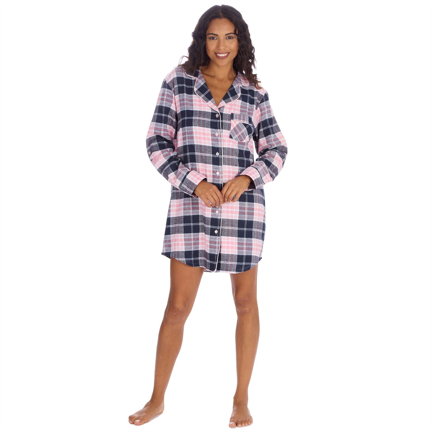 Slumber Party Womens Yarn Dyed Flannel Nightshirt - Navy