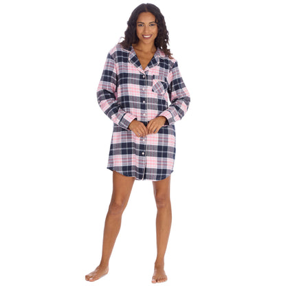 Slumber Party Womens Yarn Dyed Flannel Nightshirt - Navy