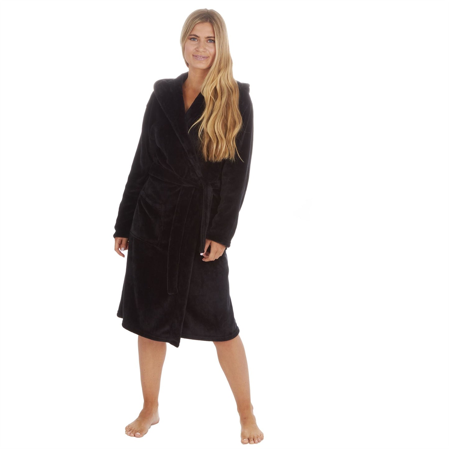 Forever Dreaming Womens Fleece Hooded Robe - Black (2XL-5XL)