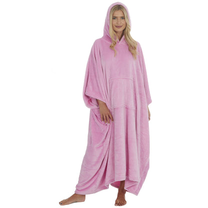 Forever Dreaming Womens Longline Fleece Poncho - Plain Pink