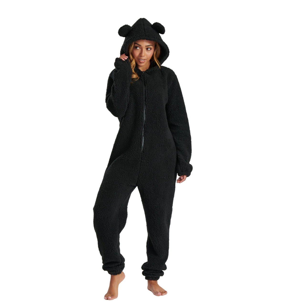 Loungeable Womens Black Borg Fleece Teddy Bear Onesie