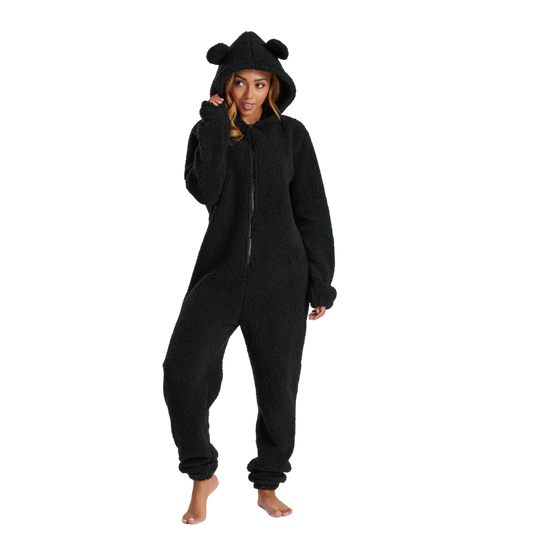 Loungeable Womens Black Borg Fleece Teddy Bear Onesie