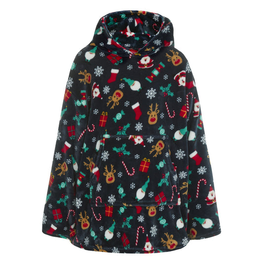 Slumber Party Kids Oversized Fleece Christmas Hoodie - Navy