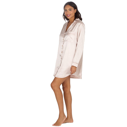 Slumber Party Womens Satin Nightshirt - Champagne