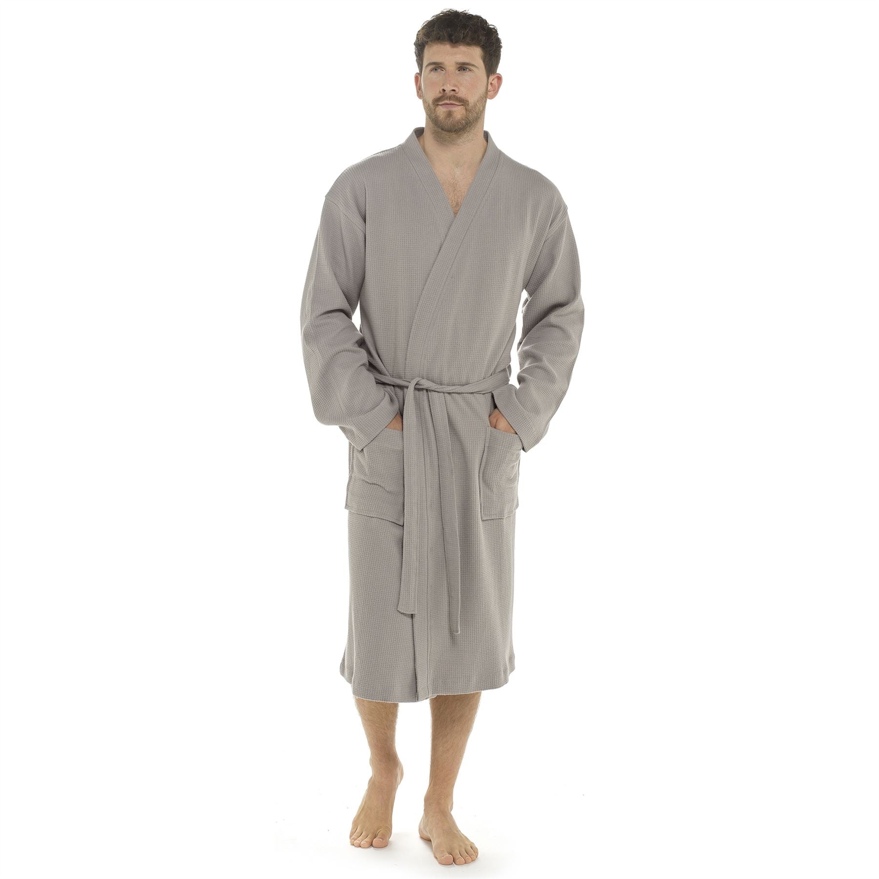 Tom Franks Mens Textured Waffle Robe - Grey Tom Franks