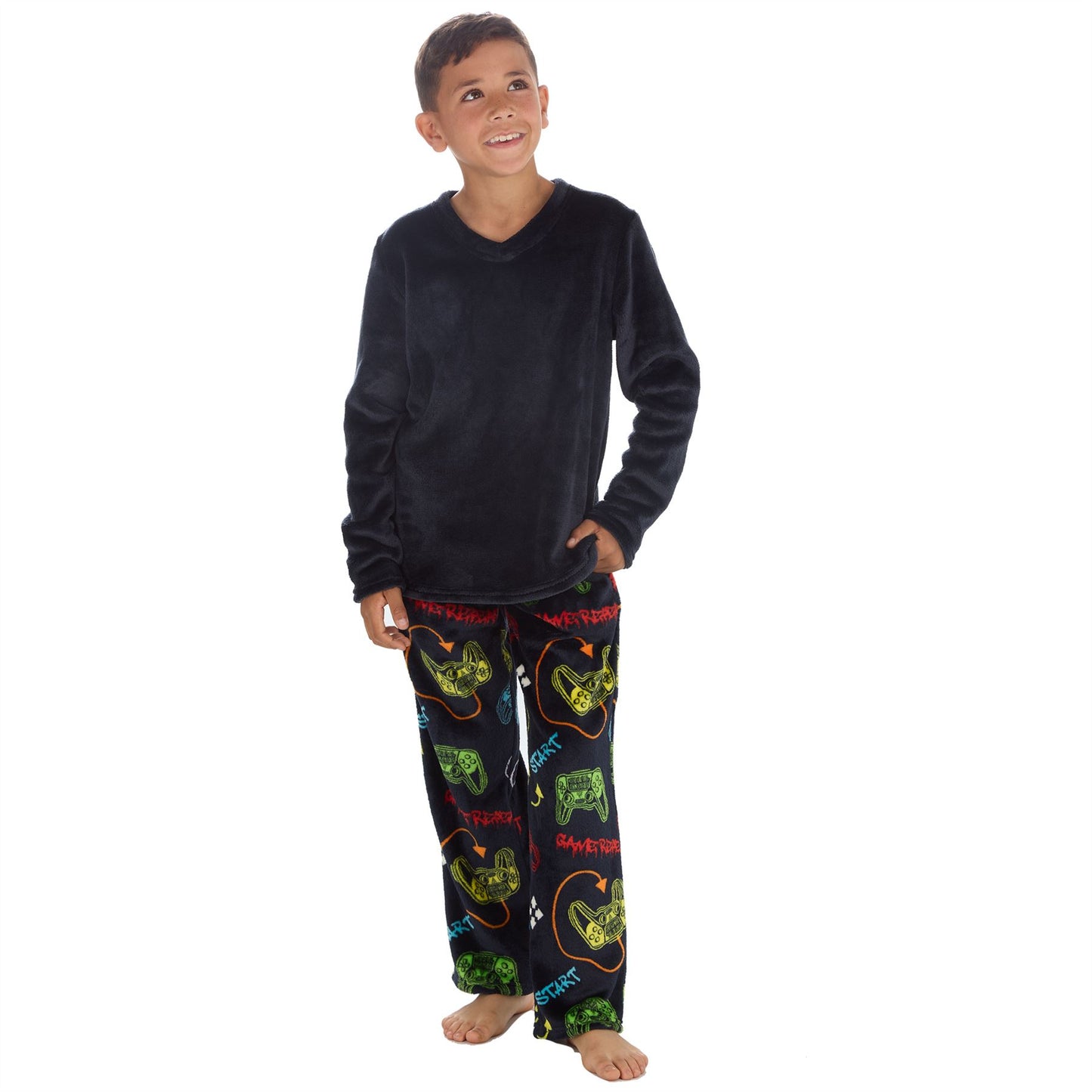 Cargo Bay Kids Fleece Gaming Pyjamas - Navy/Multi