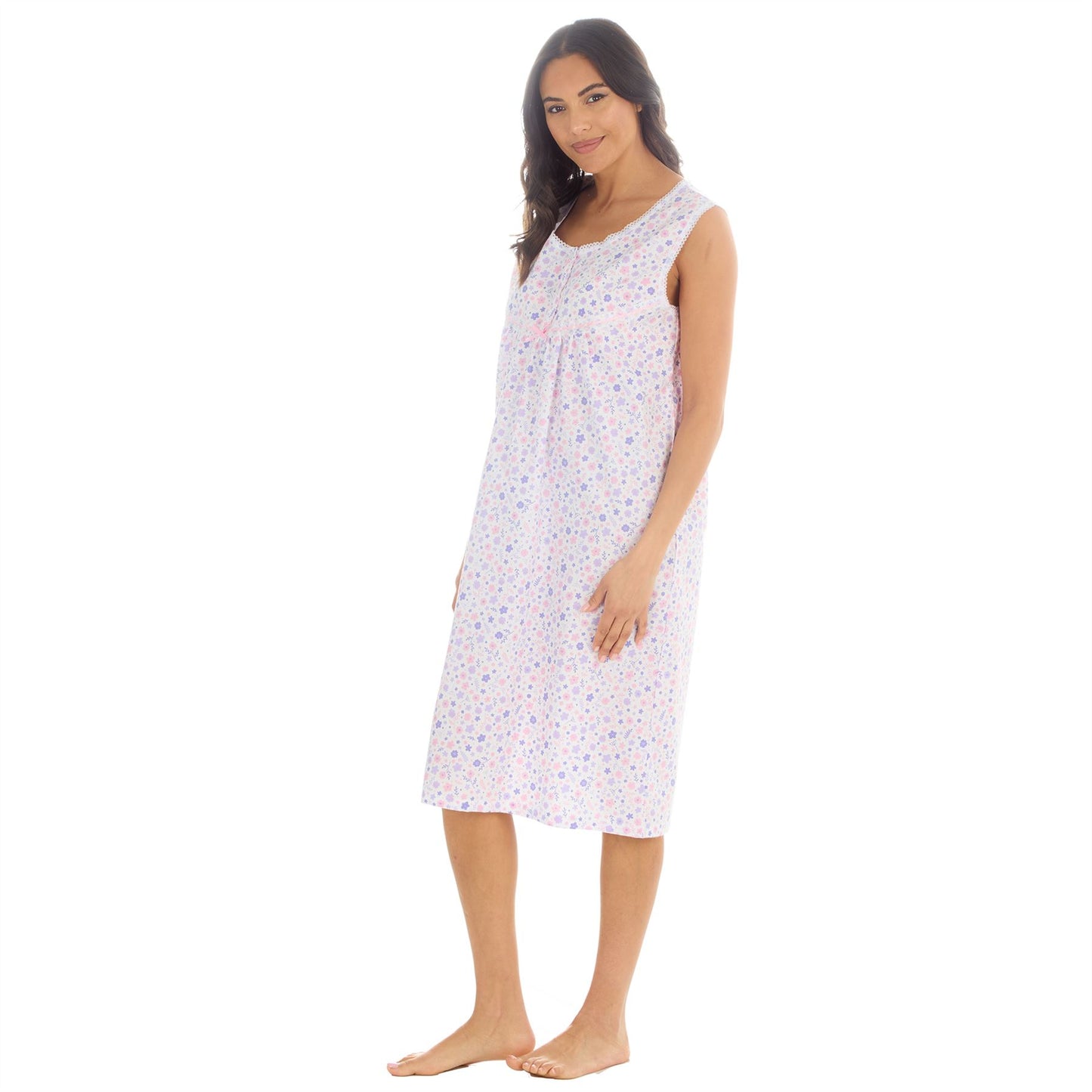 Countess Christie Sleeveless Woven Poplin Floral Nightdress - Purple/Pink