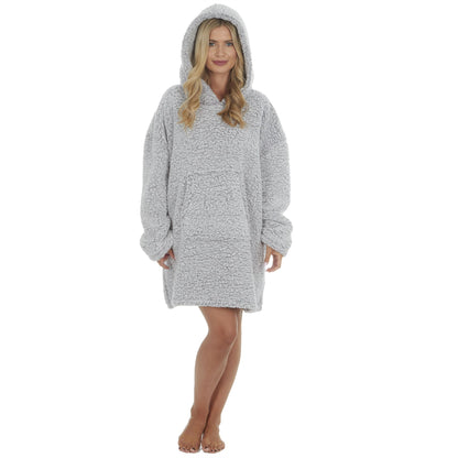 Forever Dreaming Womens Oversized Borg Fleece Hoodie - Grey