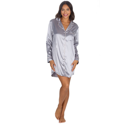 Slumber Party Womens Satin Nightshirt - Gunmetal