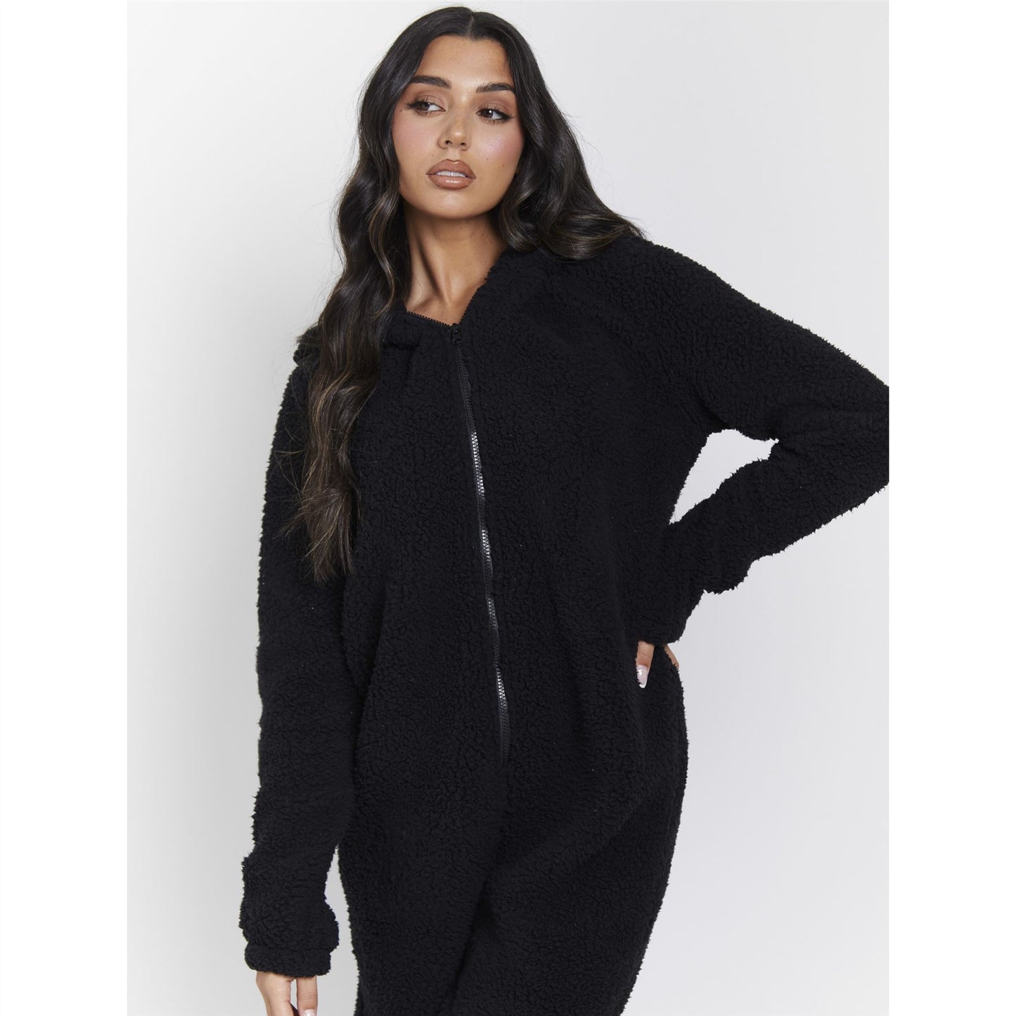 Loungeable Womens Sherpa Fleece Teddy Bear Onesie - Black