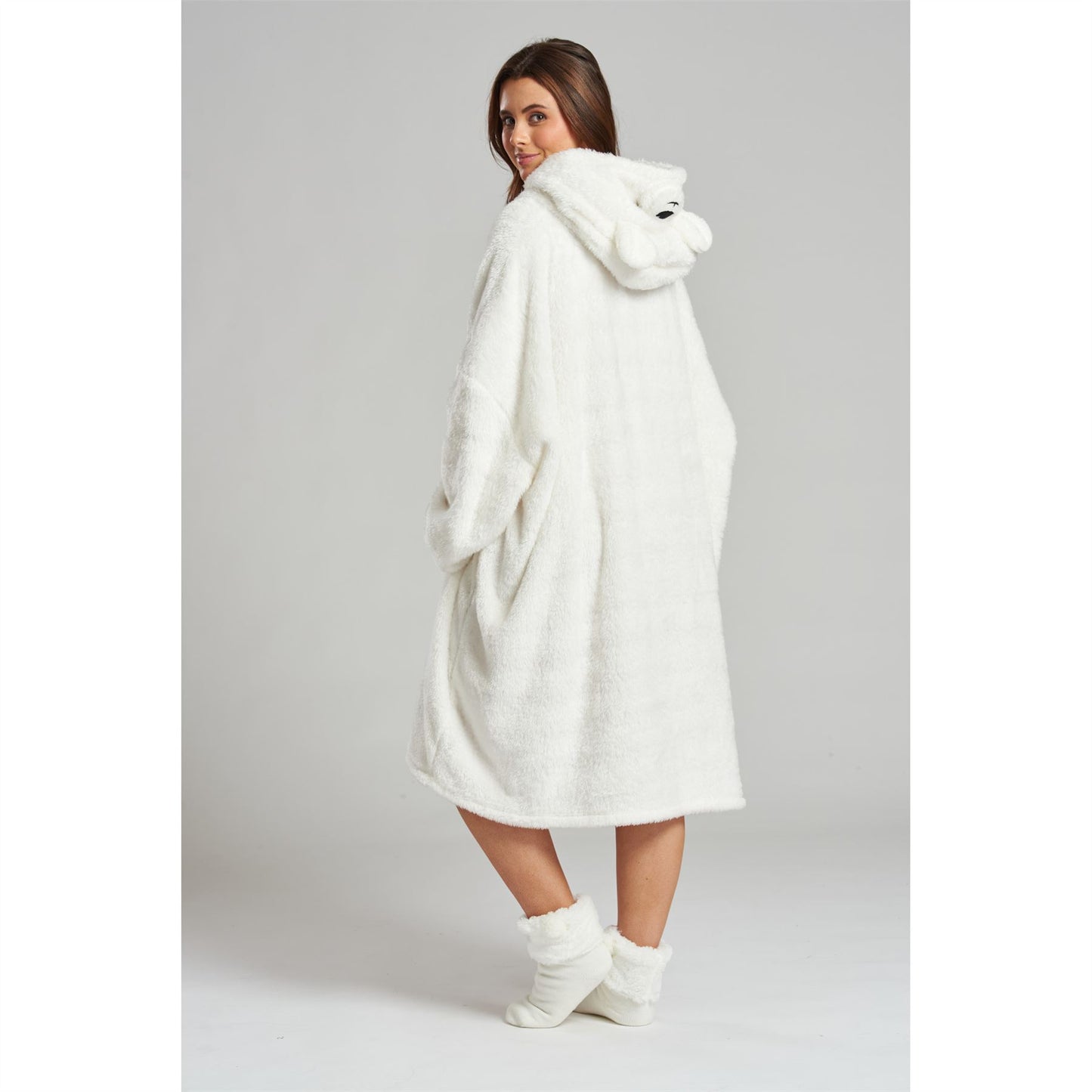 Loungeable Womens Luxury Fleece Polar Bear Snuggle Hoodie - White