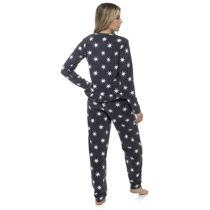 Foxbury Womens Star Print Ruffle Fleece Pyjamas - Charcoal