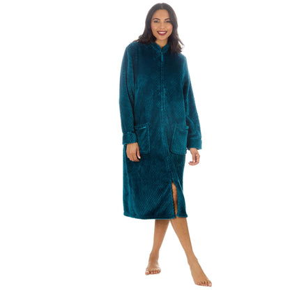 Countess Christie Zip Through Waffle Knit Robe - Teal