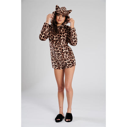 Loungeable Womens Fleece Romper Onesie - Leopard
