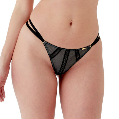 Gossard Shadow Mesh Strappy Thong - Black/Grey