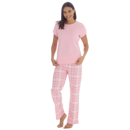 Forever Dreaming Womens T Shirt and Check Pants Pyjamas - Pink Forever Dreaming