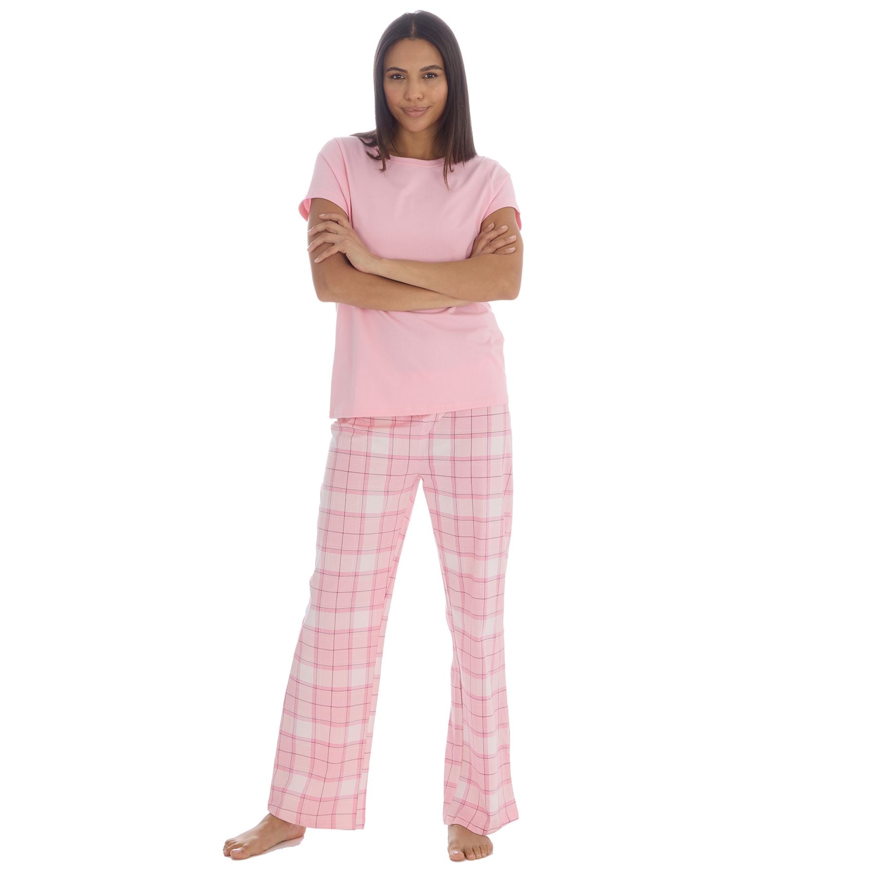 Forever Dreaming Womens T Shirt and Check Pants Pyjamas - Pink Forever Dreaming