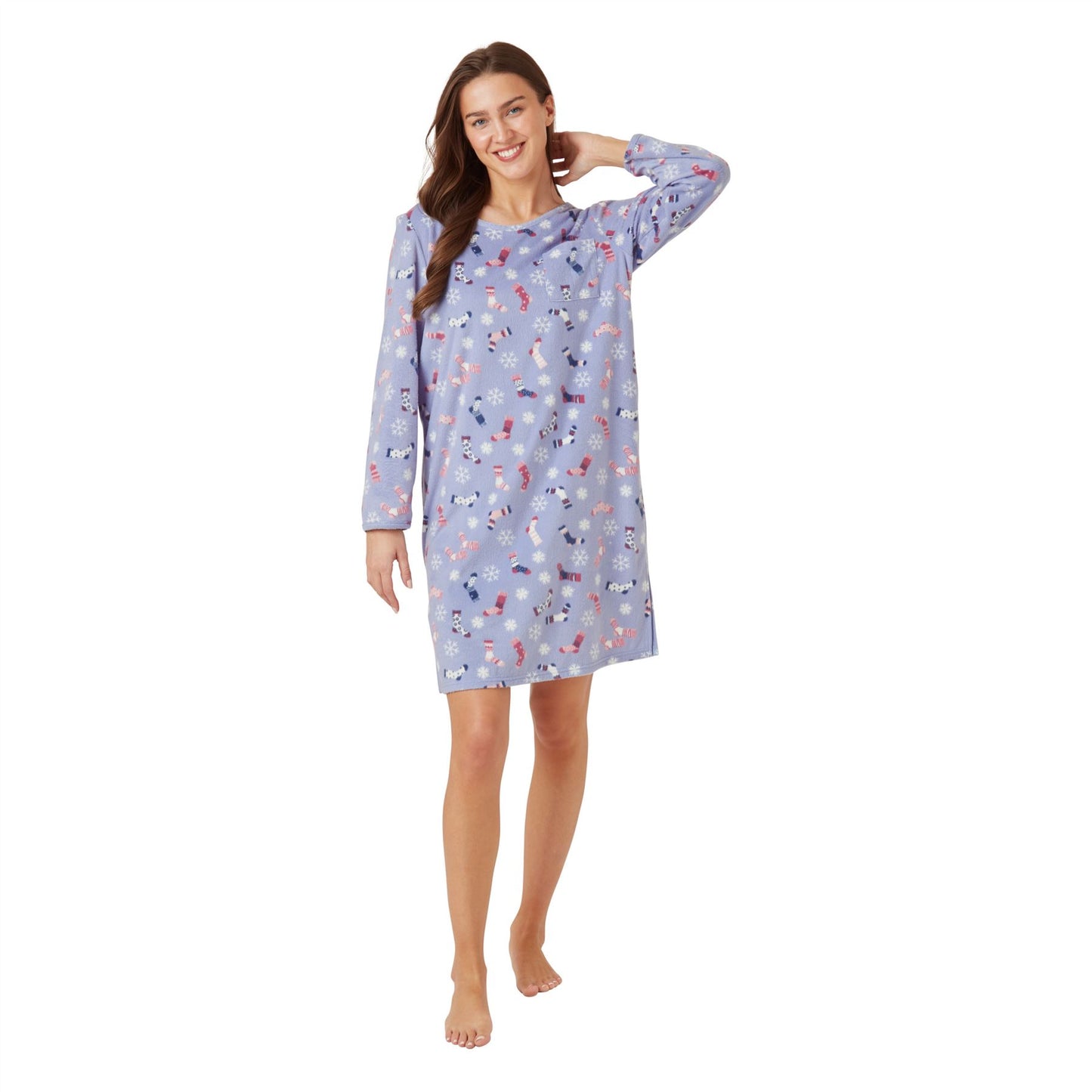 Indigo Sky Womens Sock Print Fleece Nightdress - Blue
