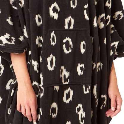 Indigo Sky Womens Fleece Animal Print Oversized Poncho - Black