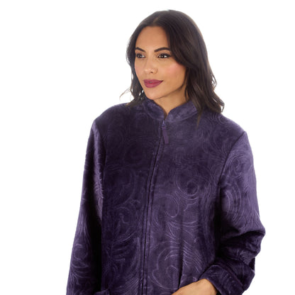 Countess Christie Womens Embossed Fleece Zip Robe - Purple