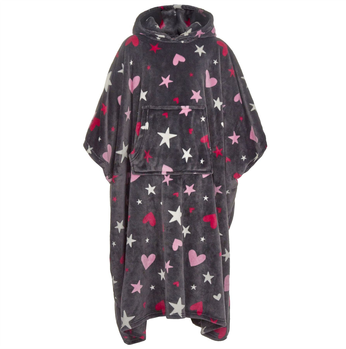 Huggable Hoodie Kids Fleece Oversized Poncho - Grey Stars/Hearts Huggable Hoodie