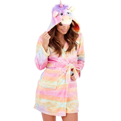 Loungeable Womens Unicorn Hooded Robe - Rainbow
