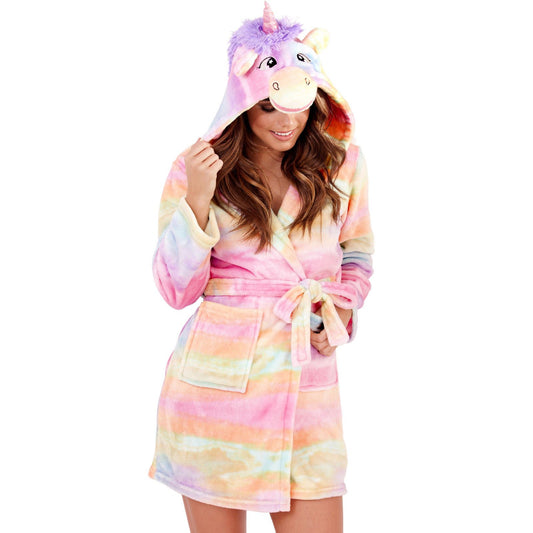 Loungeable Womens Unicorn Hooded Robe - Rainbow
