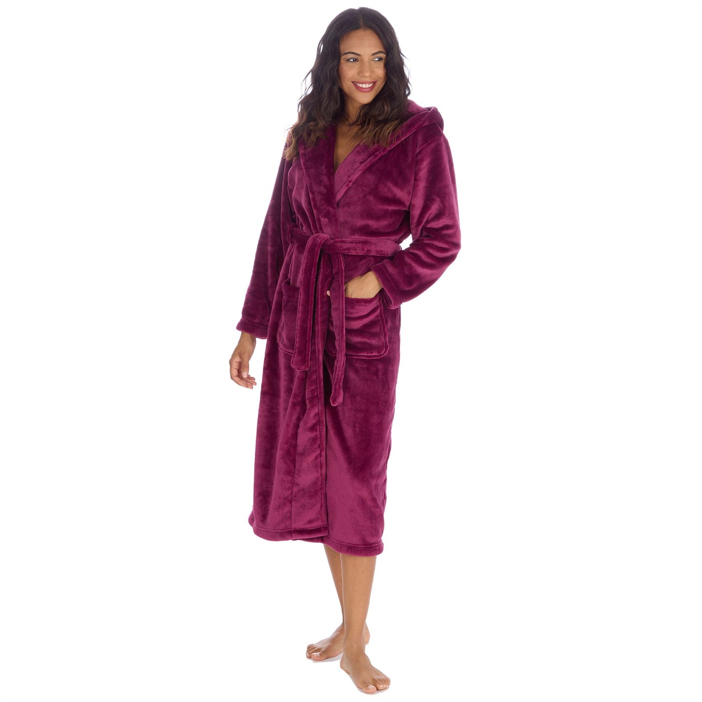 Forever Dreaming Womens Longer Length Shimmer Fleece Robe - Burgundy